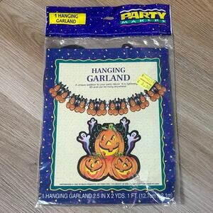 Vintage 80s 90s Halloween Party Makers 1995 Pumpkin & Ghost Hanging Garland